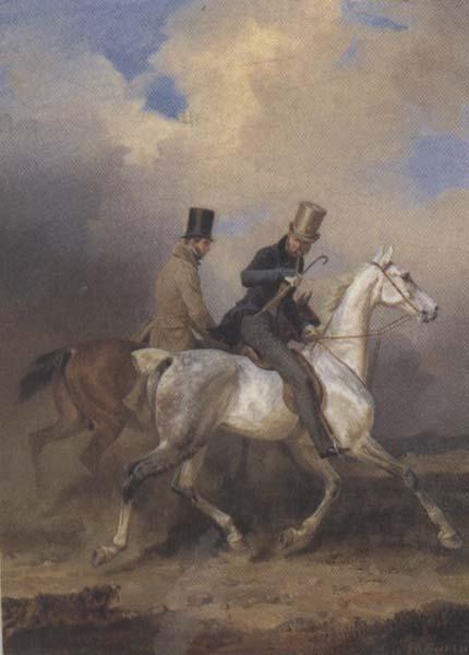 Franz Kruger Outing of Prince William of Prussia on Horse Back,Accompanied by the Artist (mk45) Sweden oil painting art